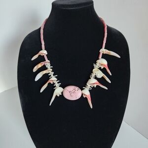 Elegant Pink Natural Stones beads and White & pink Shells Necklace